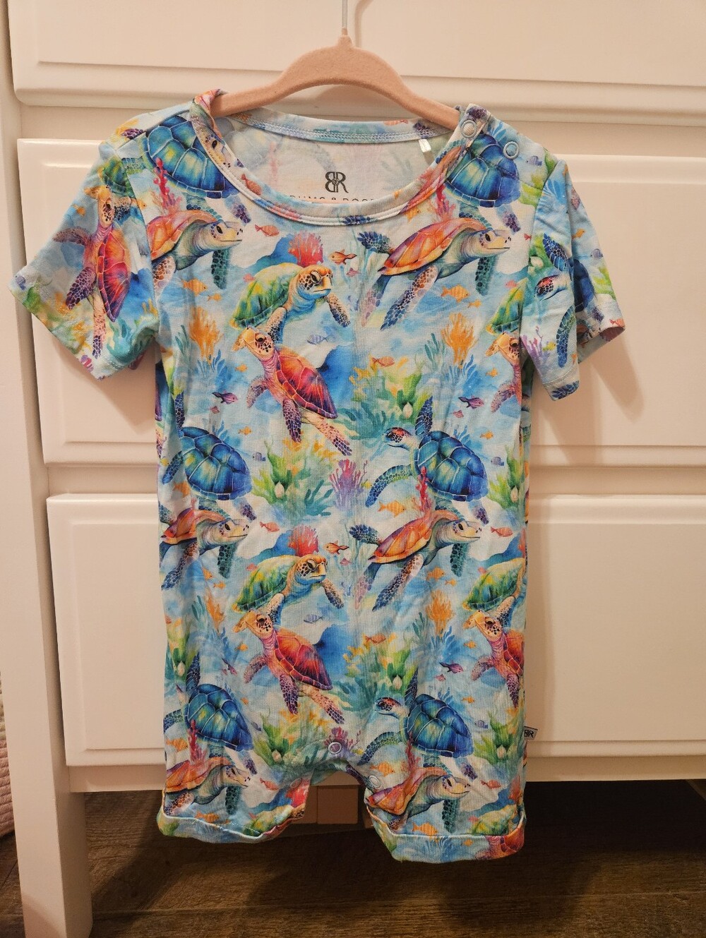 Bums & Roses Turtle Print Short Romper- size 2T